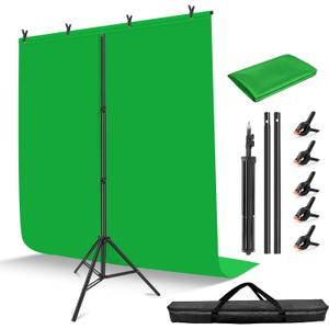 HEMMOTOP 7x5 ft(HxW) Green Screen Stand Kit, 6.5x5 ft Green Screen Backdrop with Stand for Streaming, Gaming, Zoom, Portable Greenscreen Background Kit with Clips & Carrying Case