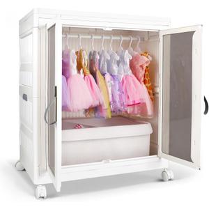 Large Closet Armoire for 18" Doll Clothes & Accessories - Stackable, Organizer Wardrobe Cabinet with Mysterious Gifts 10Pcs, Hanging Rod, Magnetic Doors, Lockable Wheel, and Extra Canvas Bin
