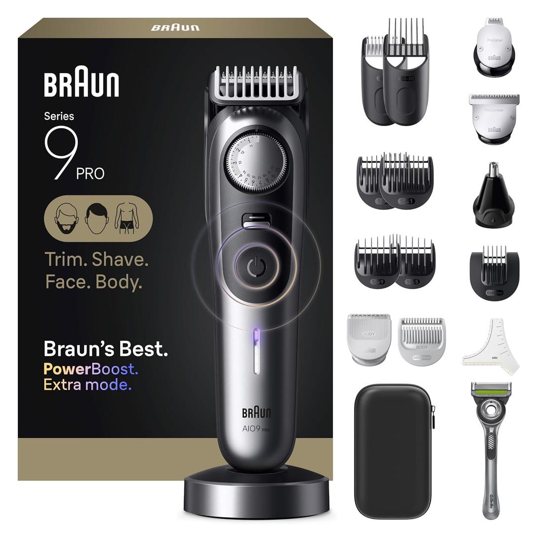 Braun Series 9 PRO All-in-One Beard & Body Grooming Kit for Men, Cordless Trimmer, Hair Clippers & Shaver for Face, Hair & Body with Gillette Labs Razor, AIO 9570