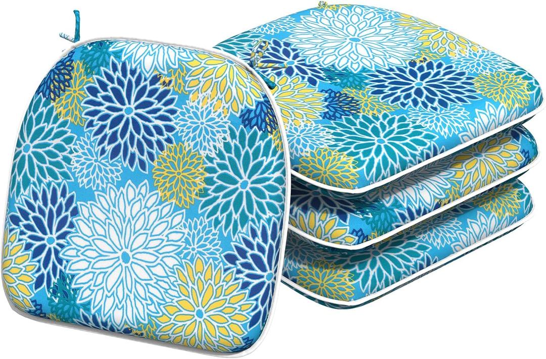 Indoor/Outdoor Chair Cushions 16x17 Inch, Patio Chair Cushions with Ties, All Weather Seat Cushions for Patio Furniture Home Garden Chair Use, Set of 4, Dahlia Blue