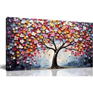 Zoyotago Large Canvas Wall Art Colorful Flower Tree Picture Gray Backgrounds Canvas Prints Ready to Hang for Bedroom Living Room Size 20x40
