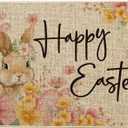 Artoid Mode Rabbit Bunny Happy Flowers Happy Easter Doormat, Home Decor Low-Profile Switch Rug Door Mat Floor Mat for Indoor Outdoor 17x29 Inch