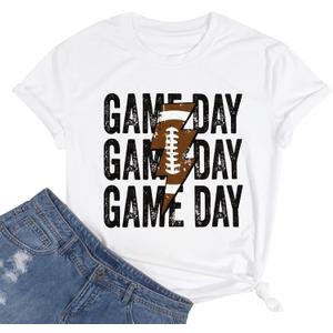 Womens Football Sequin Embroidery Shirts Oversized Vintage Game Day Tshirt Casual Football Season Short Sleeve Tops (White, XXL)