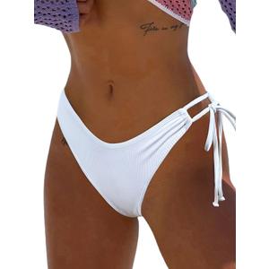 BIKINX Women's Bikini Bottom Side Tie Cheeky Bathing Suit High Cut Swimsuit (White, S)