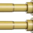 MEXAU 2 Pack Gold Spring Tension Curtain Rods, 30-64 Inch Adjustable No-Drill Shower Rod, Spring Loaded Curtain Rods 7/8" Diameter for Window, Bathroom, Closet, Room Divider (36-63IN-2P)