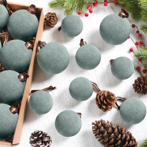 Lavwix 24 Pcs Velvet Christmas Balls Bulk, 3.15"/ 2.76"/ 2.36" Flocked Christmas Tree Ball Ornaments Xmas Decorative Hanging Ornaments for Xmas Tree Wreath Home Party Decor (Dusty Blue)