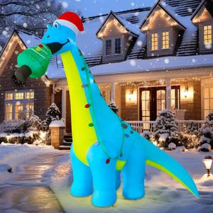 DR.DUDU 12 FT Christmas Inflatable Outdoor Decorations, Large Blow Up Dinosaur Inflatables with Santa Hat Christmas Tree Light up Giant Xmas Holiday Decor for Yard Lawn Garden Outside