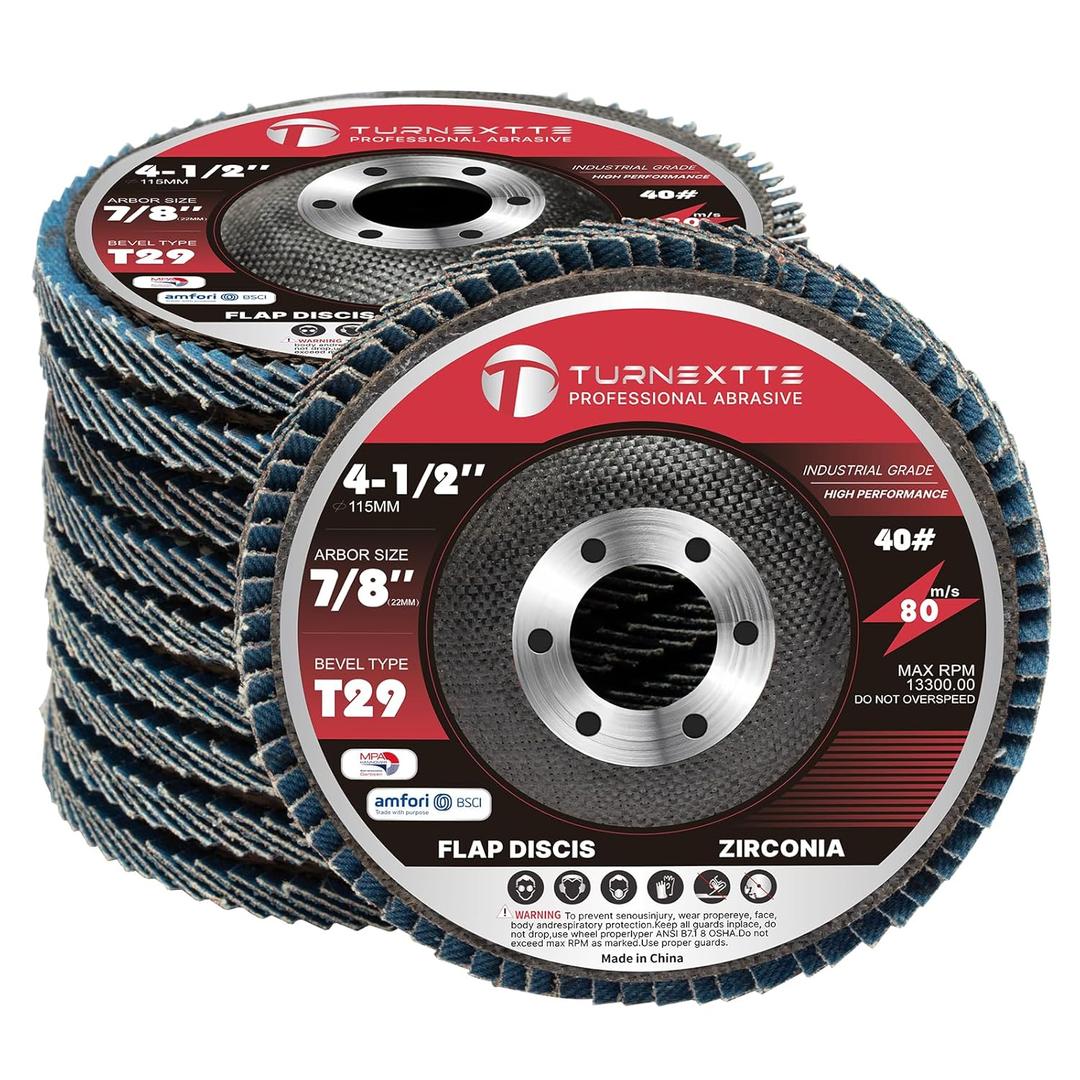 10 PCS Flap Discs 40 Grits, 4.5 Inch x 7/8" Jumbo Zirconia Type 29 Grinding Wheels for Angle Grinder, High Density Premium Sanding Discs for Metal, Rust Removal & Finishing