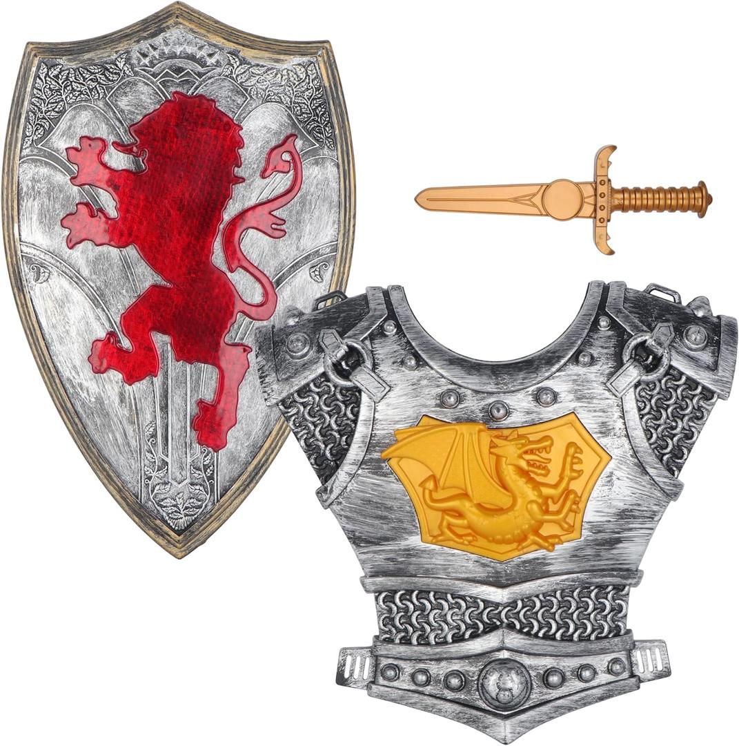 Medieval Knight Dress Up LARP Armor Set Include Dagger Heater Shield Breastplate for Role Play