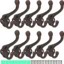 Peohud 10 Pack Cast Iron Coat Hooks, Rustic Wall Hooks, Wall Mounted Farmhouse Coat Hangers, Heavy Duty Double Hooks for Hanging Coats, Bags, Caps, Hats, Towels, Keys