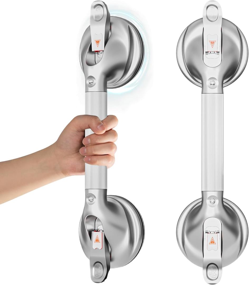 DAILYLIFE Grab Bars for Bathtubs and Showers, 17-inch Shower Handles for Elderly Suction, 300lbs Safety Shower Grab bar for Seniors and Elderly, Silver (1 Pack)