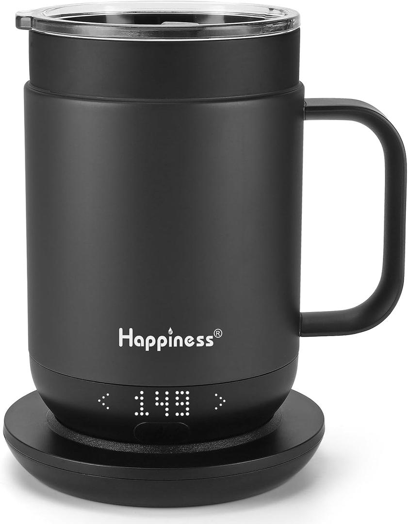 Happiness Smart Heated Coffee Mug,16oz Rechargeable Electric Self Heating Temperature Control Coffee Cup (Black)
