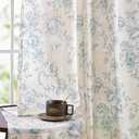 jinchan Linen Blend Curtain Floral Curtains for Living Room 45 Inch Length Blue Printed Curtain Rod Pocket Back Tab Farmhouse Peony Flower Patterned Drapes Bedroom Window Curtains Set 2 Panels
