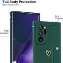 Compatible with Samsung Galaxy Note 20 Ultra Case for Women Girls, Cute Gold Love Heart Pattern with Wrist Hand Holder Stand Soft Silicone Kickstand Protection Cover (Dark Green)