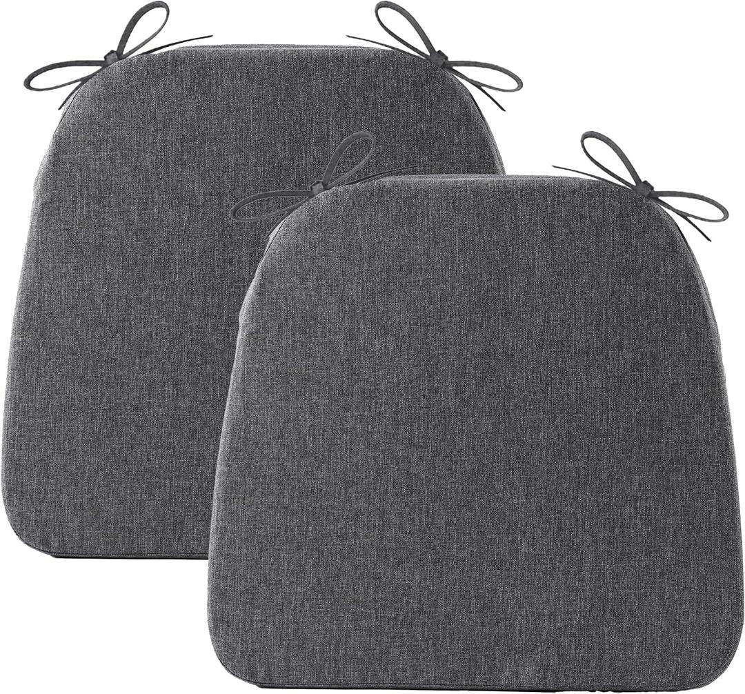 Battilo Chair Cushions for Dining Chairs with Ties, Waterproof Kitchen Chair Pad with Non-Slip Backing, Seat Cushions with Machine Washable Removable Cover, 16"x16"x2", Set of 2, Dark Grey