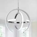 Q&S Modern Led Chandelier Chrome Silver Round Globe LED Hanging Pendant Light Fixtures for Entryway Kitchen Island Dining Room Living Room