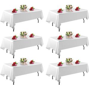 6 Pack White Table Cloth Rectangle Table 60 x 102 Inch Tablecloths for 6 Foot Rectangle Tables. Stain and Winkle Resistant Polyester Washable White TableCloths for Parties Wedding Dining