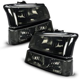 Torchbeam Headlight Assembly Replacement for 2003-2006 Silverado 1500/2500 HD/3500, Silverado 1500/3500 Classic, Avalanche 1500/2500, Silverado 2500 Chrome Housing Smoke Lens Clear Reflector