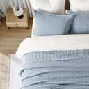 EVERGRACEHOME Stonewashed Cotton Quilt Set King Size, Ultra Soft Oversized Bedspread Coverlet Set, Lightweight Crinkle Box Stitch Bedding Sets for All Season, with 2 Matching Shams, Blue Linen