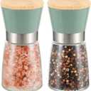 VUCCHINI Salt and Pepper Grinder Set Bamboo Lid- Adjustable Coarse Salt and Pepper Mills - Refillable Ceramic Burr Kitchen Gift Manual Spice Grinder Green