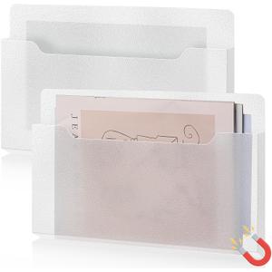 Feifeiya 2 Pcs Magnetic File Folder Wall Hanging Holder Large Pocket Paper Magazine Mail Organizer for Refrigerator Classroom Locker Whiteboard