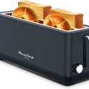 Plum chef 4-Slice Toaster, Extra Wide Long SIot Toaster, 6 Browning Settings, Bagel/Defrost/Reheat Functions, Removable Crumb Tray, Stainless Steel Housing 135oW (Black)