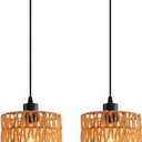 Woven Pendant Light Boho Chandelier, Rattan Pendant Lights Kitchen Island, Farmhouse Pendant Lighting with Hand Woven Wicker Shade, Boho Chandelier Light Fixtures Ceiling Hanging Light (2 Pack Brown)