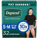 Depend Fresh Protection Adult Diapers, Incontinence Underwear for Men, Disposable, Maximum, Small/Medium, Grey, 32 Count