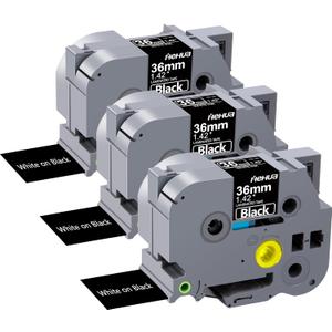 Hehua Tze Tz Tape 36mm 1.4 inch Laminated Black Tape Compatible for Brother P-Touch TZe-365 TZe365 TZ-365 TZ365 Label Tape for Ptouch PT 3600 530, 1.4'' x 26.2ft White on Black, 3 Pack