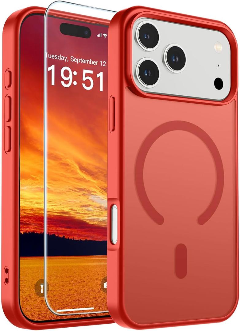 SUPFINE Magnetic for iPhone 17 Pro Max Case (Compatible with MagSafe) (Military Grade Drop Protection) Translucent Matte Shockproof with Anti-Fingerprint Phone Cover, Red