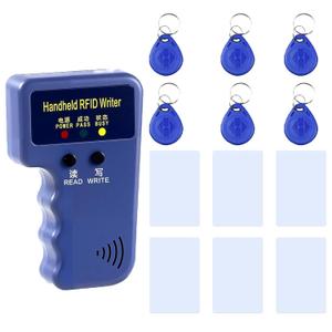 RFID 125KHz Card Reader Writer Handheld Smart ID Card for T5577 or EM4305, Includes 6pc White Card and 6pc Blank Writable T5577 Keychains Christmas Stocking Stuffers for Men