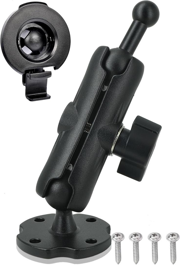 VAUBORTTI Aluminum GPS Mount with [17mm to 25mm Dual Ball Adapter], Fits Garmin GPS & Phone Holder, Replacement for Suction Cup Windshield Mount, Heavy-Duty Drill Base, Arm with 1" Ball Joint