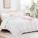 White Ruffle Duvet Cover King(104x90Inch), 3 Pieces Ruffle Farmhouse Shabby Chic Duvet Cover for Girls Kids Women, Soft Polyester Duvet Cover Set with Zipper Closure & Corner Ties