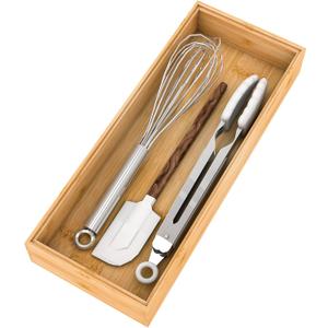 Utensil Organizer Silverware Drawer Organizer-Stackable Bamboo Flatware Caddy Cutlery Holder, Wooden Storage Boxes Tray for Bedroom,Office, Bathroom, Vanity & Garage Tool Organization(15"6"2.5")