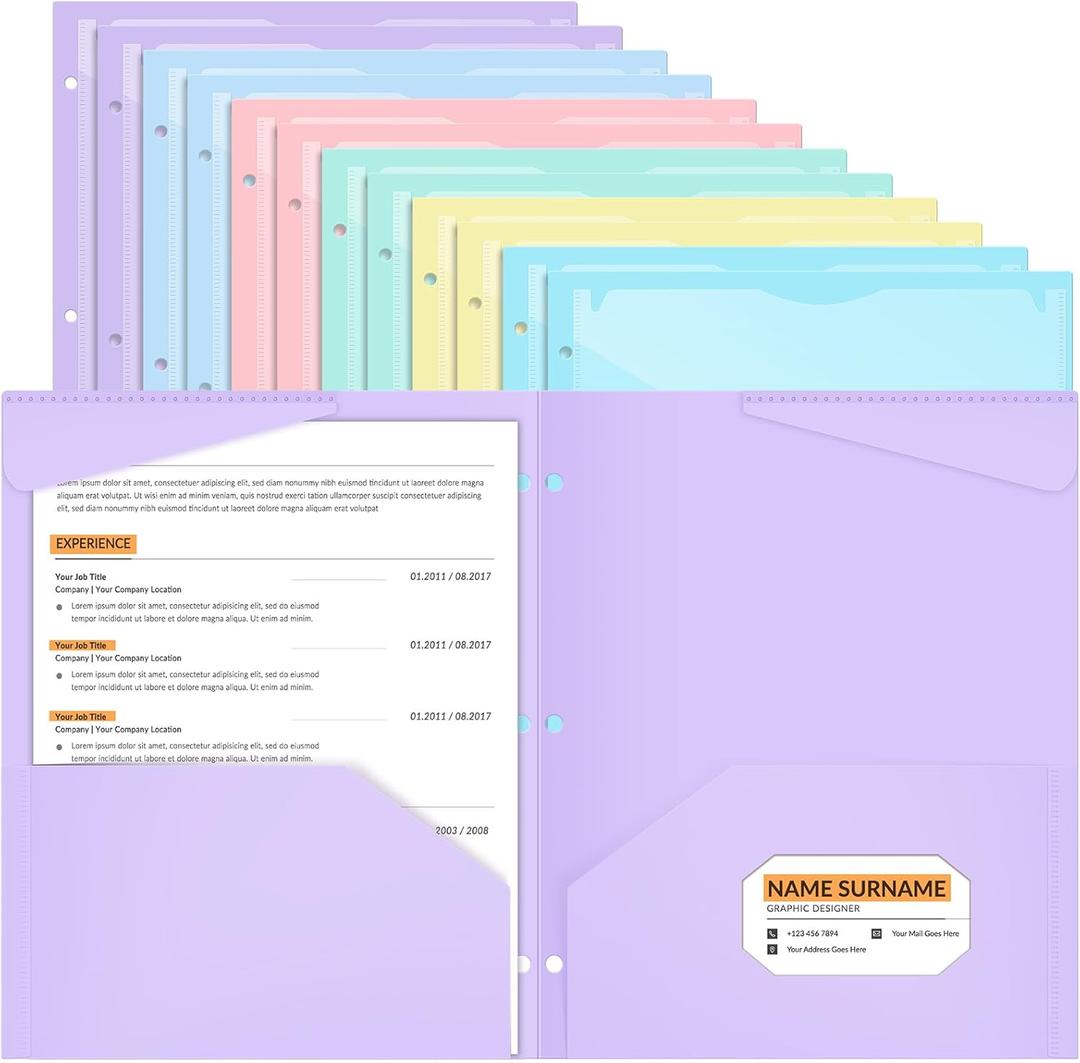 Henoyso 12 Pack Plastic Folders with Clear Front Pocket Back to School Heavy Duty File Folders with 2 Pockets and Card Slot for Student School to Home Supply, Office, Teachers (Pastel Color)