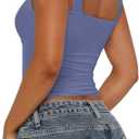 REORIA Women's Summer Sexy Casual Deep V Neck Sleeveless Slim Fit Cropped Corset Cami Fashion Trendy Y2k Going Out Crop Tank Tops Blue Nova Small (S)