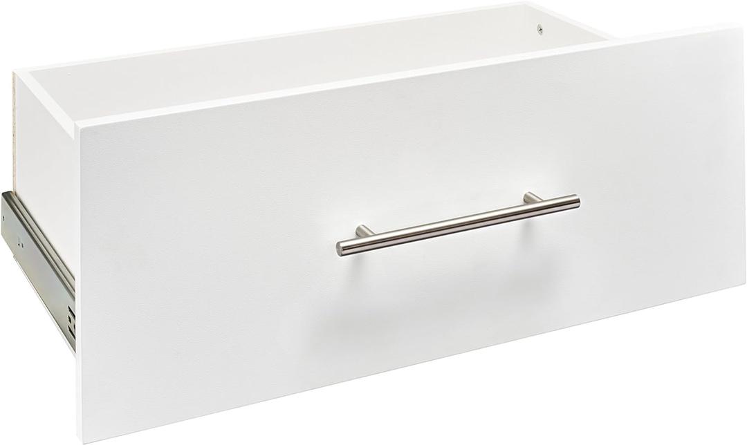 ClosetMaid SuiteSymphony Wood Closet Drawer, Add On Accessory, Modern Style, For Storage, Closet, Clothes, 25 x 10 Size for 25 in. Units, Pure White/Satin Nickel