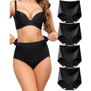 LEVAO Women's Tummy Control Underwear - High Waist Seamless Panties for Postpartum, No Show Briefs, 4 Pack (S-3XL) (XXL)