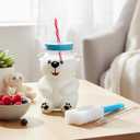 Willinglong Bear Straw Cup with Brush 19oz Glass Bear Cup with Straws and Lid Cute Mugs for Coffee Drink Cute Kawaii Bottle Mug for Juice Milk Tea Smoothies Infused Water Beverage Food Grade