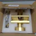 Satin Brass Privacy Door Knobs, 3 Pack Zinc Alloy Heavy DutyDoor Knob, Brushed Gold Door Knobs Interior, Rectangular Modern Door Knob for Bedroom, Bathroom