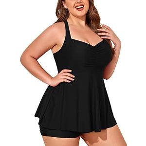 Summer Mae Women Plus Size Two Piece Tankini Swimsuits Flowy Bathing Suits Tummy Control Swimwear with Shorts, 20W
