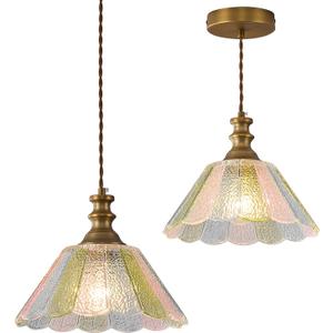 10.62-inch Hanging Light Fixture for Kitchen, Single-Light Island Pendant with Painted Glass Shade and Brass Finish, E26 Socket, Kitchen Island Pendant Light (Bulb not Included)