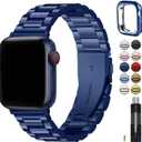 Fullmosa Metal Band Compatible with Apple Watch Bands 45mm 44mm 42mm, iWatch Band with Case for Apple Watch Series 9 8 7 6 5 4 3 2 1 SE3/2/1, Blue