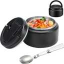 13.5oz Soup Thermo for Hot Food Kids Insulated Vacuum Food Jar with Buckle Lid,Wide Mouth Leakproof Stainless Steel Lunch Container with Spoon-Black