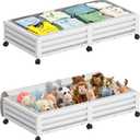 Wisuce Bamboo Under Bed Storage Containers- Underbed Organizer with Wheels with Large Dust Bag,Sturdy Wood Rolling Under the Bed Shoe Storage Organizer Drawer 2 Packs (White, Long)