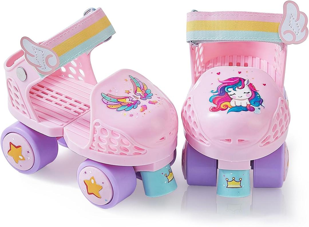 Kids Roller Skates for Girls and Boys Age 2-4 Years Old,Adjustable Quad Toddler Children Beginner Roller Skates (Pink)