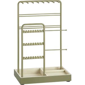 SONGMICS Jewelry Holder, Jewelry Organizer, Jewelry Display Stand with Metal Frame, Velvet Tray, Necklace Earring Bracelet Holder, for Studs, Rings, Gift Idea, Laurel Green UJJS021C02 (4.5"D x 7.7"W x 12.1"H)