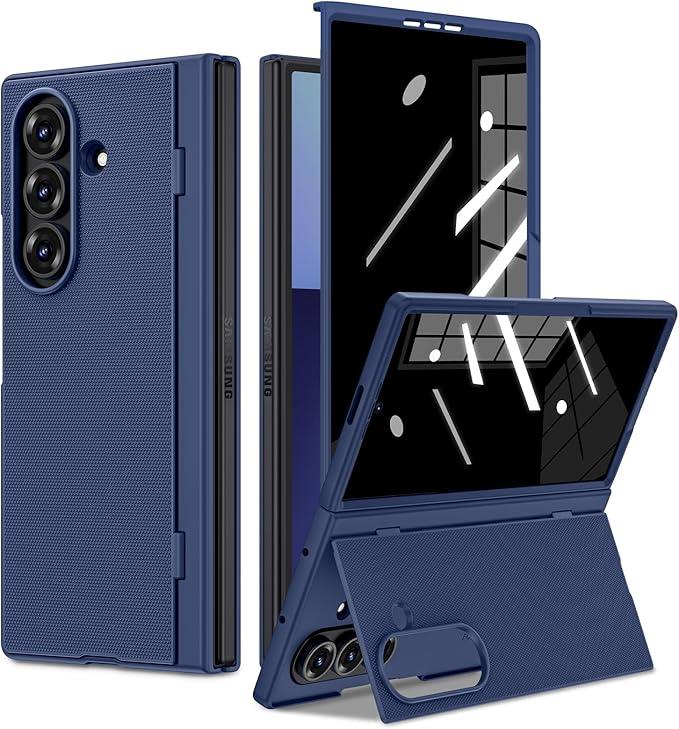 Ruky for Galaxy Z Fold 7 Case with Stand, with Front Privacy Screen Protector & Hidden Kickstand, Support Wireless Charging Slim Hard Shockproof Protective Phone Case for Samsung Galaxy Z Fold 7, Blue