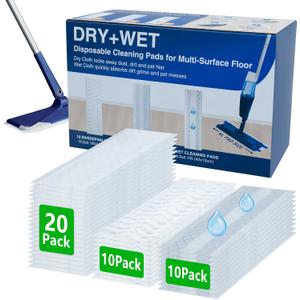 40 Count Dry+Wet Hardwood Floor Cleaner Pads for Bona Mop Replacement Pads XL Disposable Wet Cleaning Pad Multi Surface Floor Pads Refill Compatible with Bona, Rubbermaid, Libman and Swiffer Power Mop