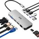 USB C Hub, USB C Docking Station with 4K HDMI, Laptop Docking Station Triple Display, ICZI 11 in 1 USB C Multi-Port Adapter for MacBook and Windows(2 HDMI 4K+VGA+100W PD+4 USB Ports+Ethernet+SD/TF)